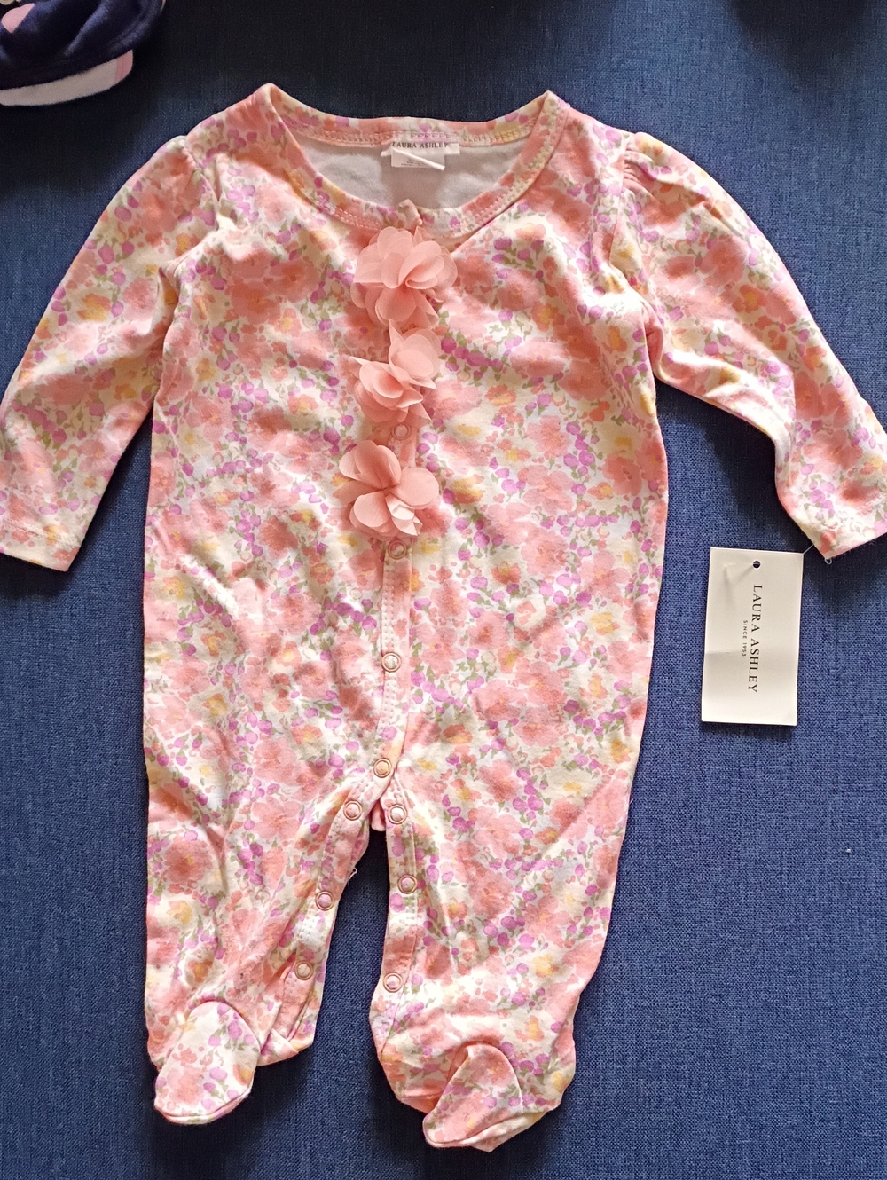 Laura Ashley Pastel Pink Floral Footed Baby One-Piece with Flower Accents